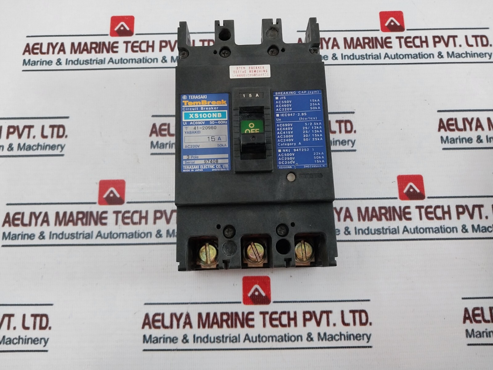 Terasaki Electric XS100NB 15A Circuit Breaker 41-20960 AC690V 50~60Hz
