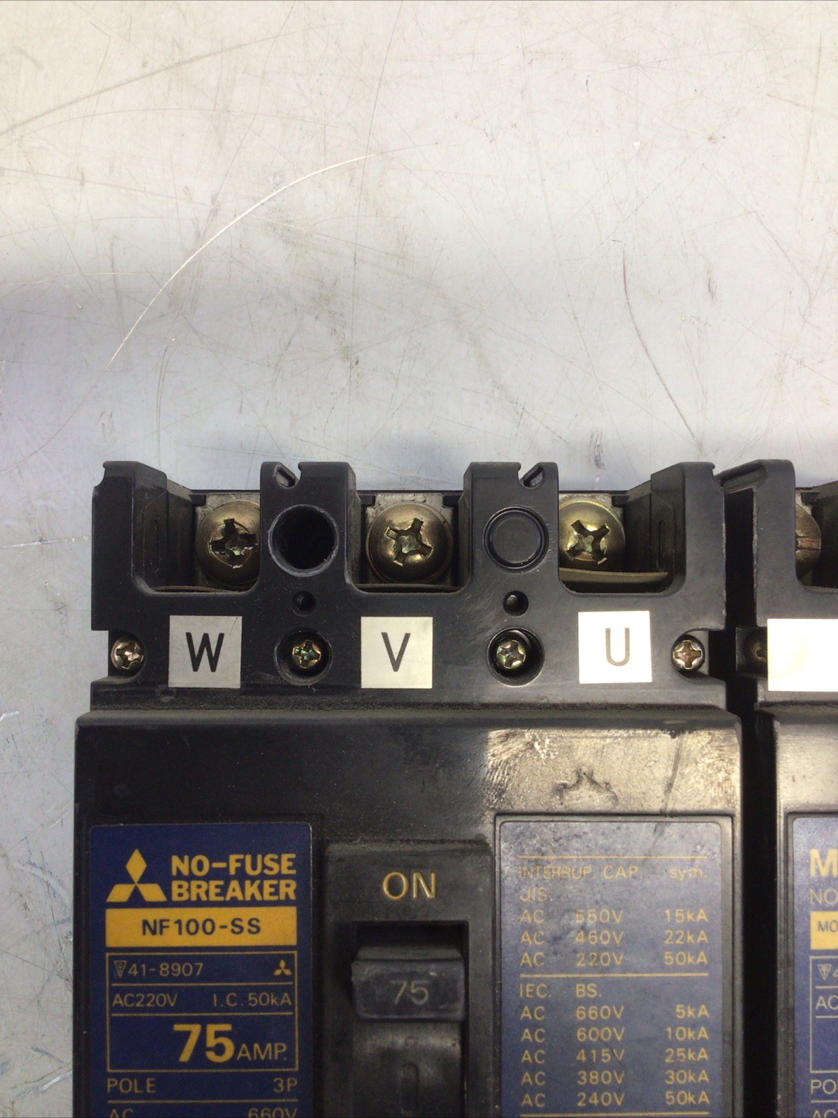Mitsubishi NF 100-SS No-Fuse Breaker 75 AMP 3 Pole AC 660V Lot Of 2
