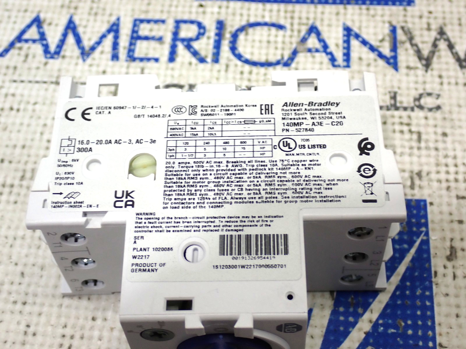 New Allen Bradley 140MP-A3E-C20 16-20 Amp Motor Protection Circuit Breaker
