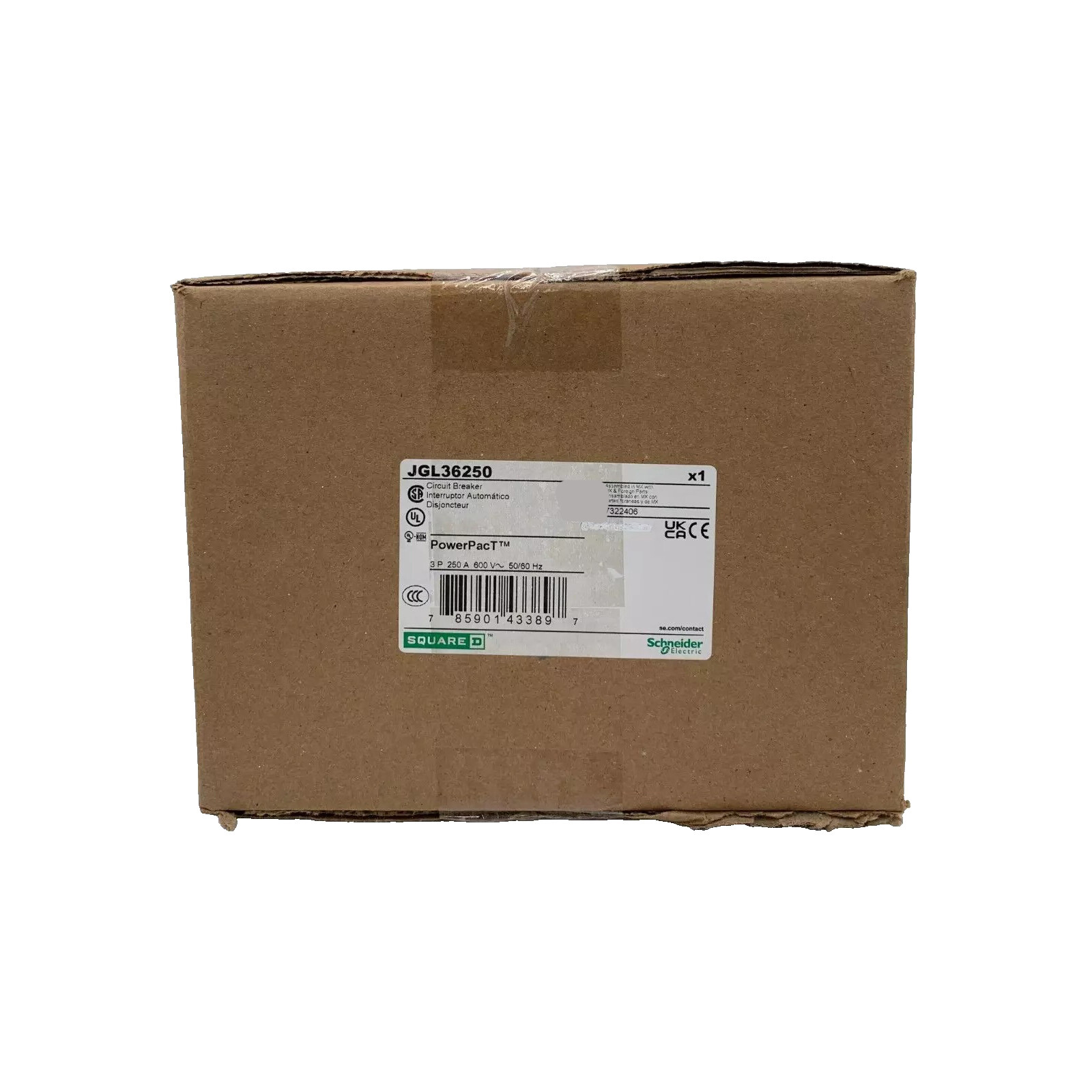 NIB – Square D – JGL36250 – 250A, 3-Pole, 600V, Thermal Magnetic Circuit Breaker