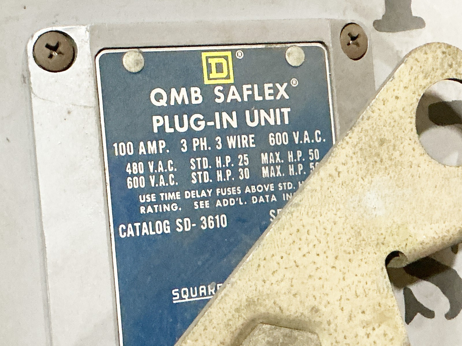 Square D SD-3610 Fusible Style BUS Plug 100A 600V 3PH