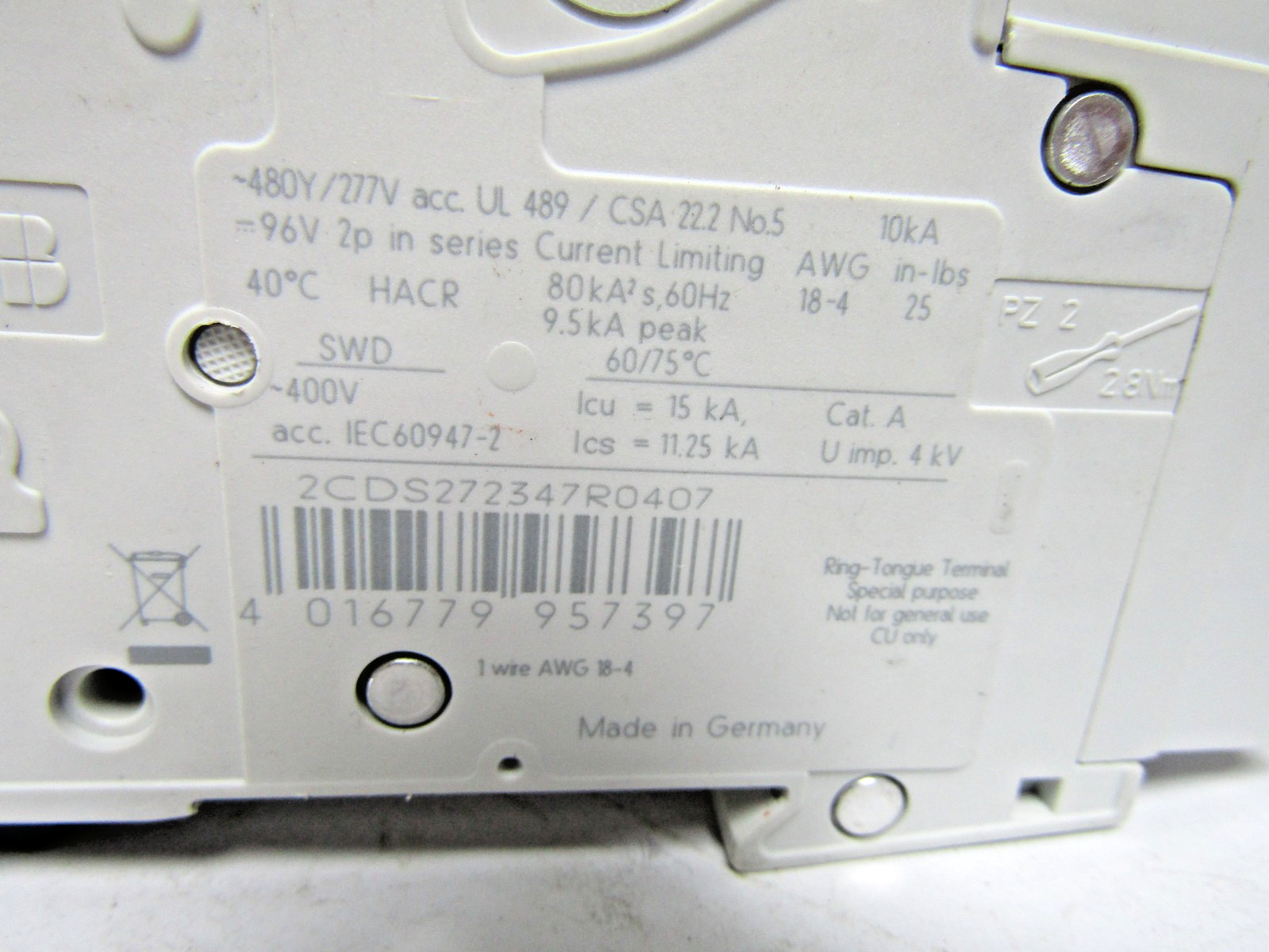 ✌️ABB SU202M-K8A 8 AMP, 2-POLE MINIATURE CIRCUIT BREAKER SU202M K 8 A