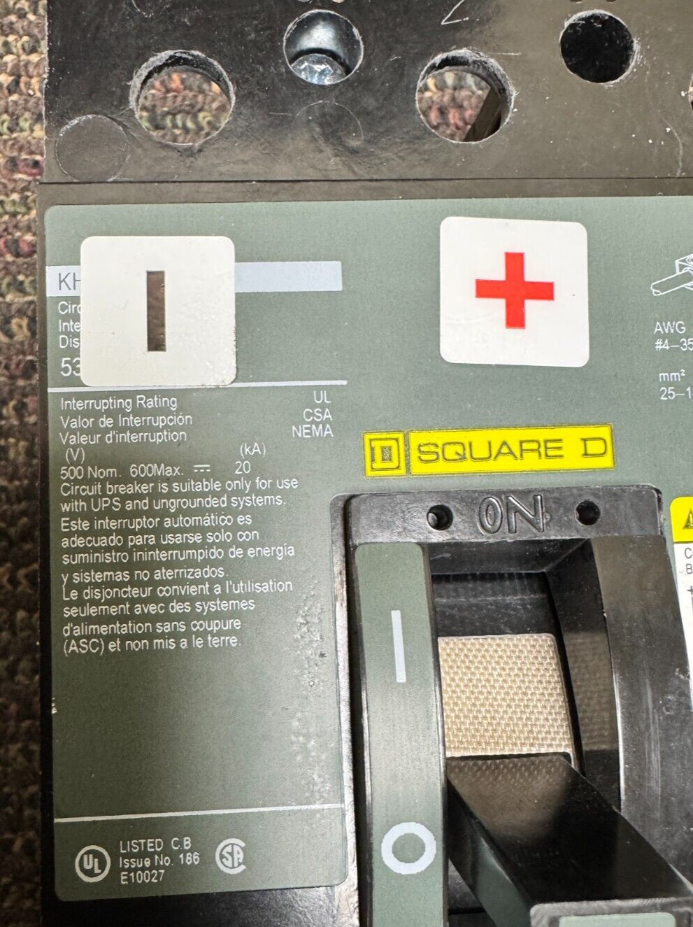 Schneider Electric Square D AL250KA KHF3622522DC1777 600VDC 225A Circuit Breaker