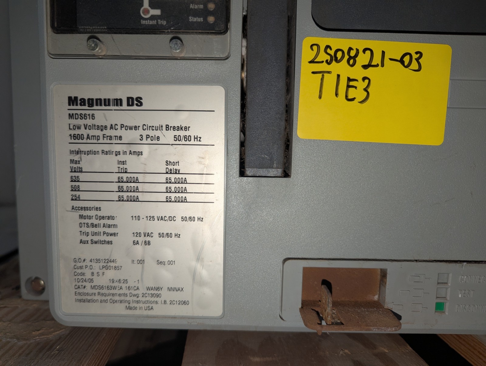 EATON CUTLER-HAMMER MAGNUM DS MDS6163WEA 1600AMP LOW VOLTAGE AC CIRCUIT BREAKER