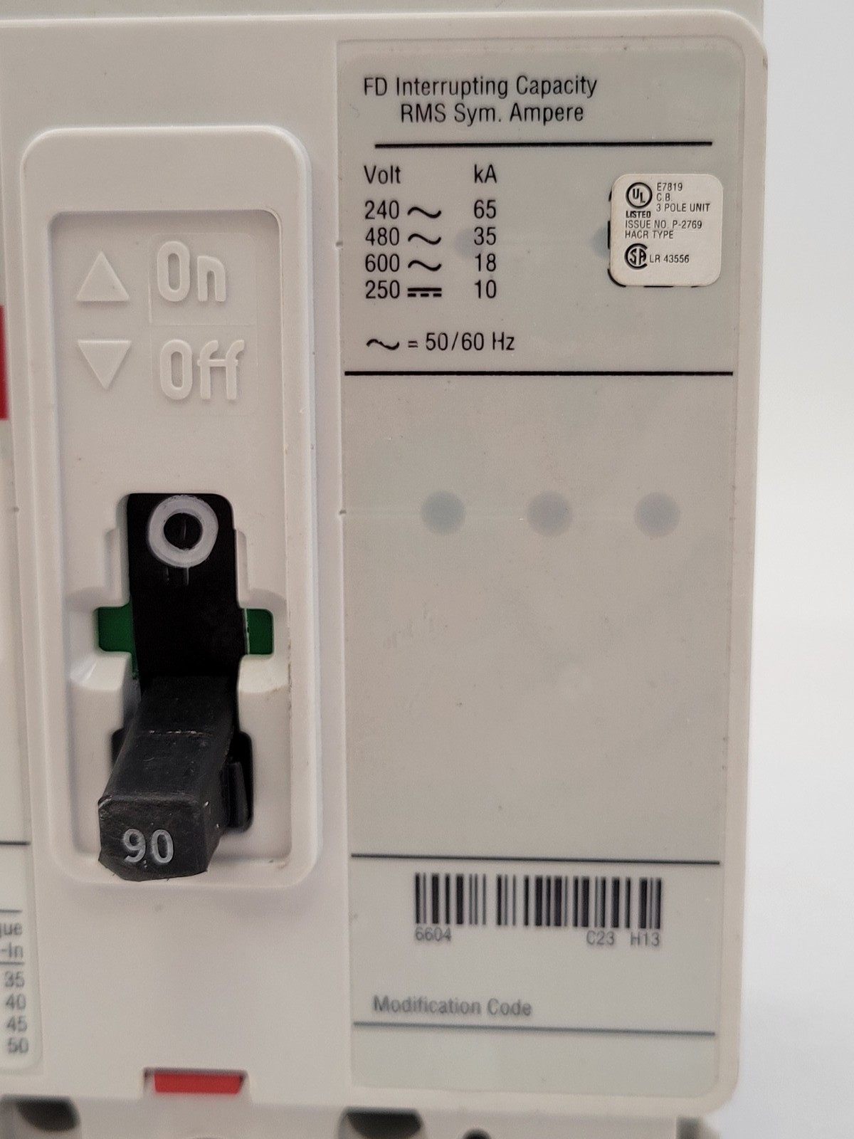 Eaton FD3090 Circuit Breaker 90A 3P 600V Red FD 35K