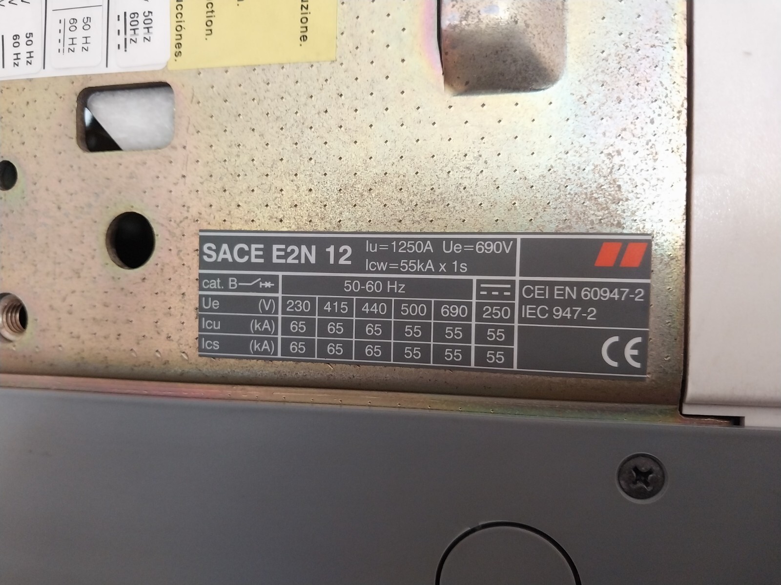 ABB SACE E2N 12 Low Voltage Air Circuit Breaker 1250A 55kA X 1s 690V