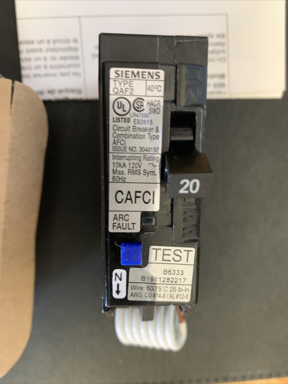 QA120AFC Siemens 1P 20A 120V Arc Fault Circuit Breaker NEW
