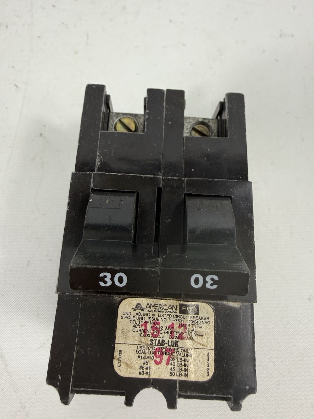 NEW AMERICAN FPE NA230, 30 Amp 2 Pole Stab-Lok Circuit Breaker, 30A