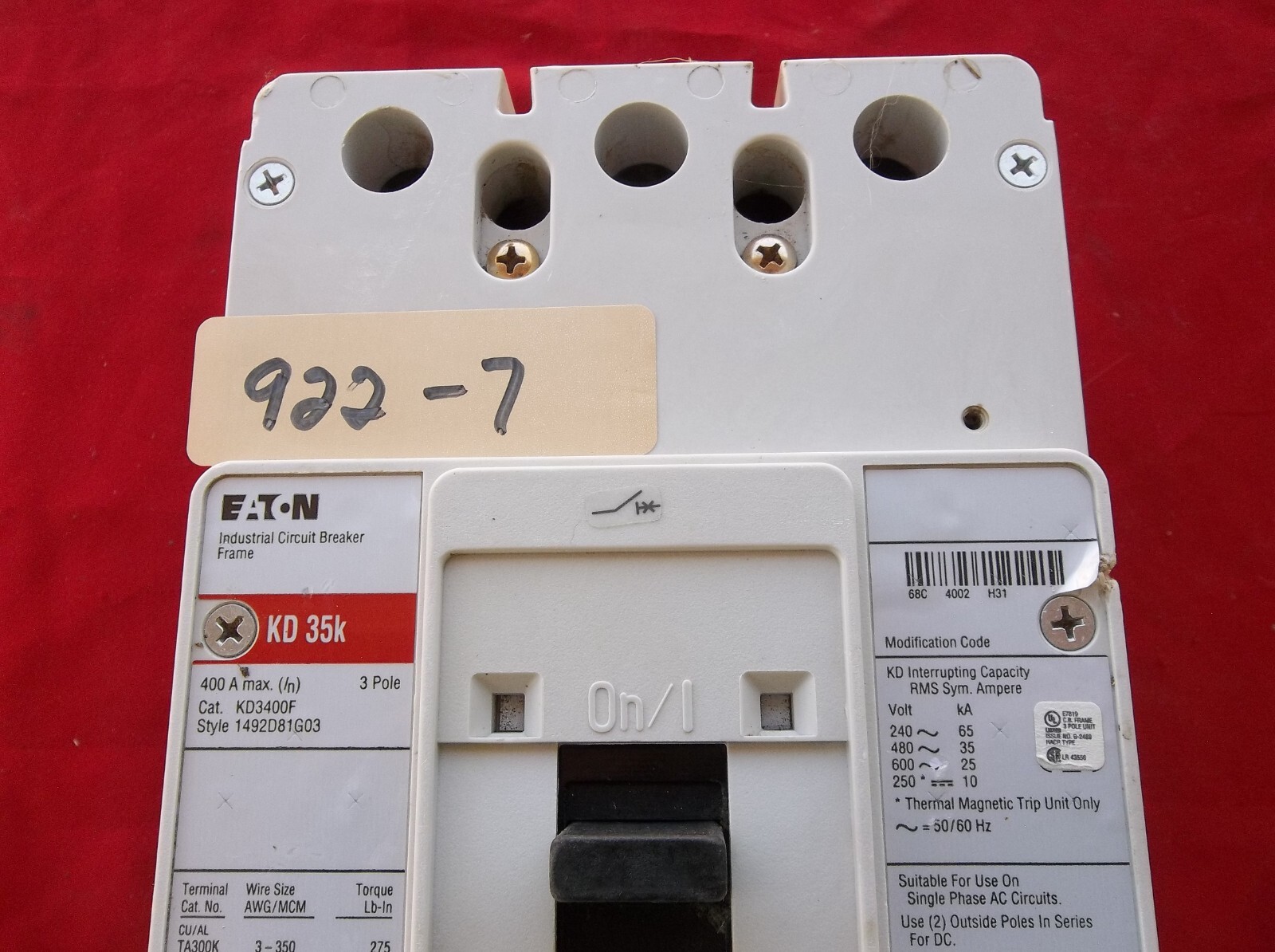 EATON KD3400F circuit breaker 9 20 7