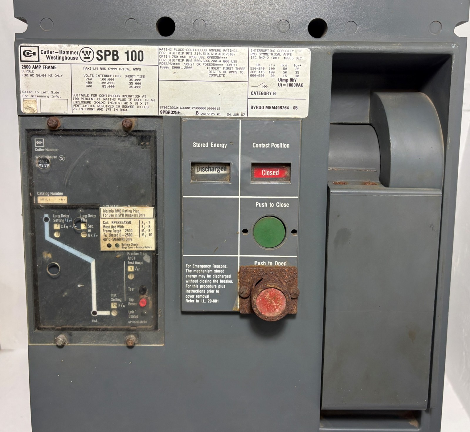 Cutler-Hammer SPBR325F SPB 100 2500A LSI Circuit Breaker 3P 600V 2500 Amp SPB100