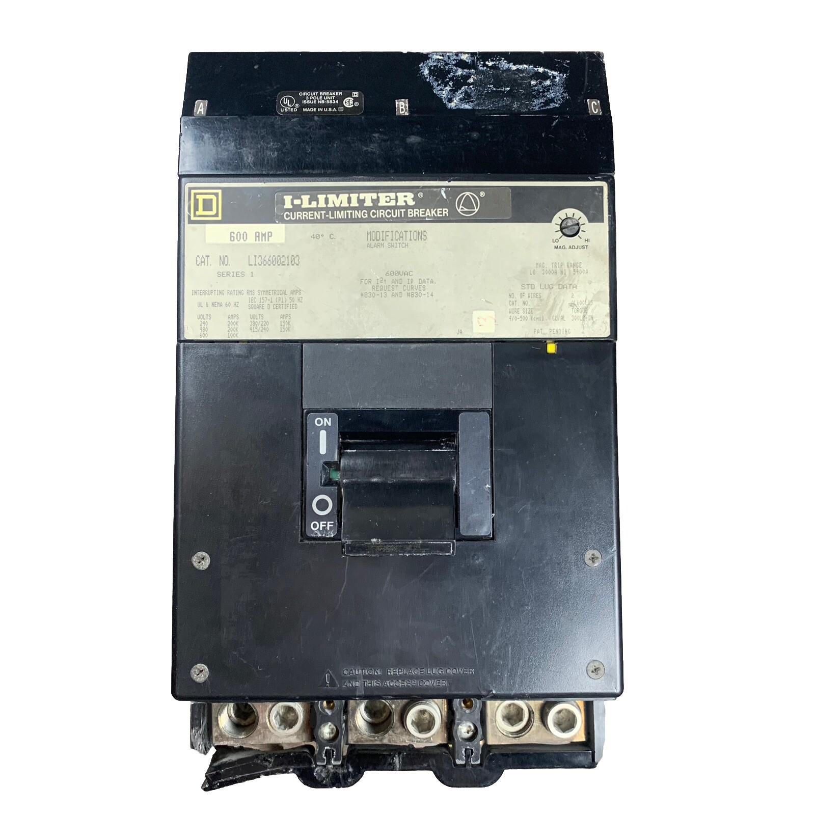 READ DESC! SQUARE D LI36600 (LI366002103) I-LIMITER BREAKER 3 POLE 600A