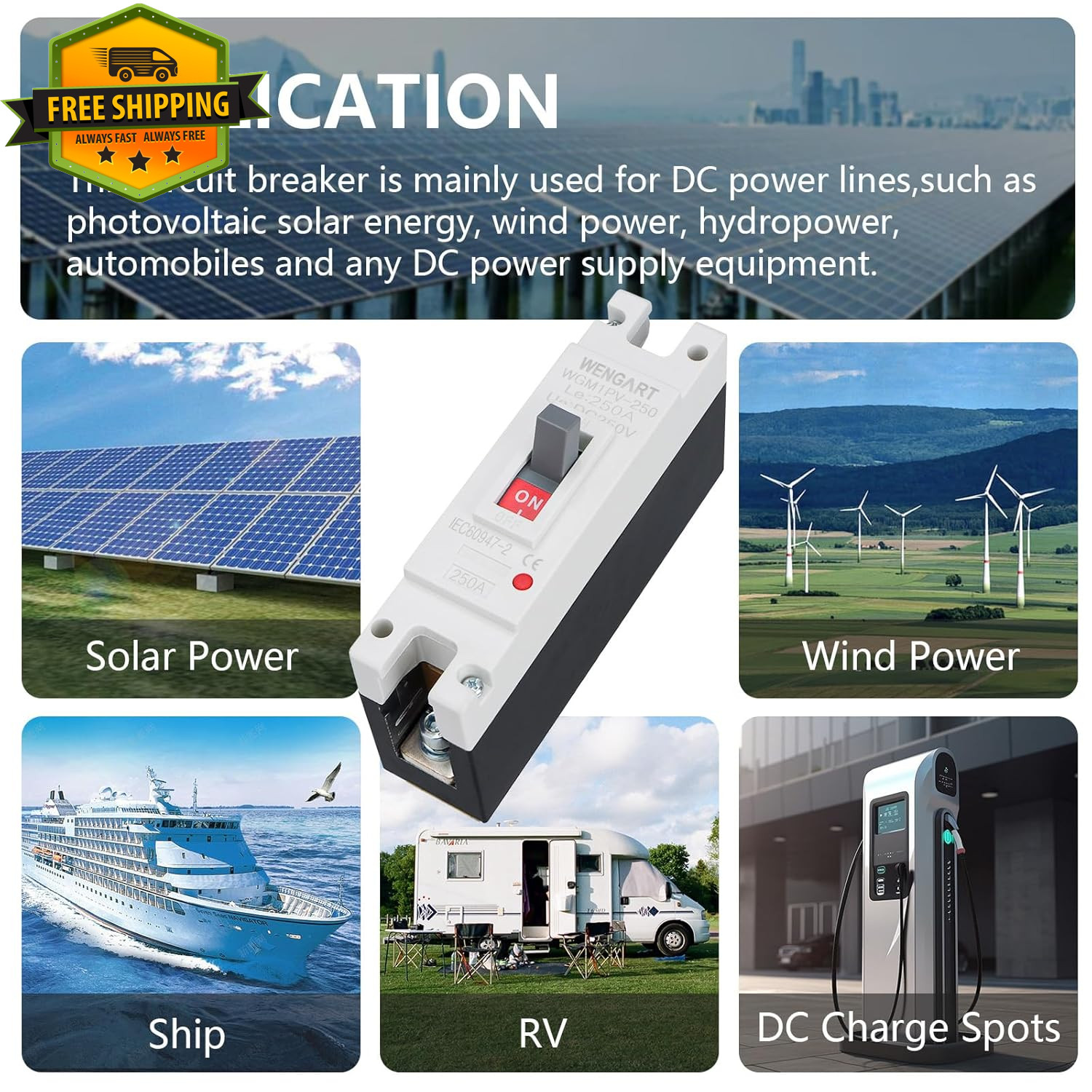 DC Circuit Breaker 250A 250V Solar PV Battery Disconnect 1 Pole MCCB