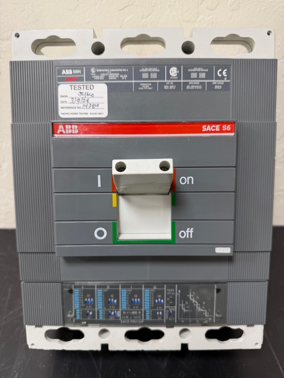 ABB SACE S6N 600 AMP 600 VOLT R212/P LSIG NETA Certified Tested w/ Test Report
