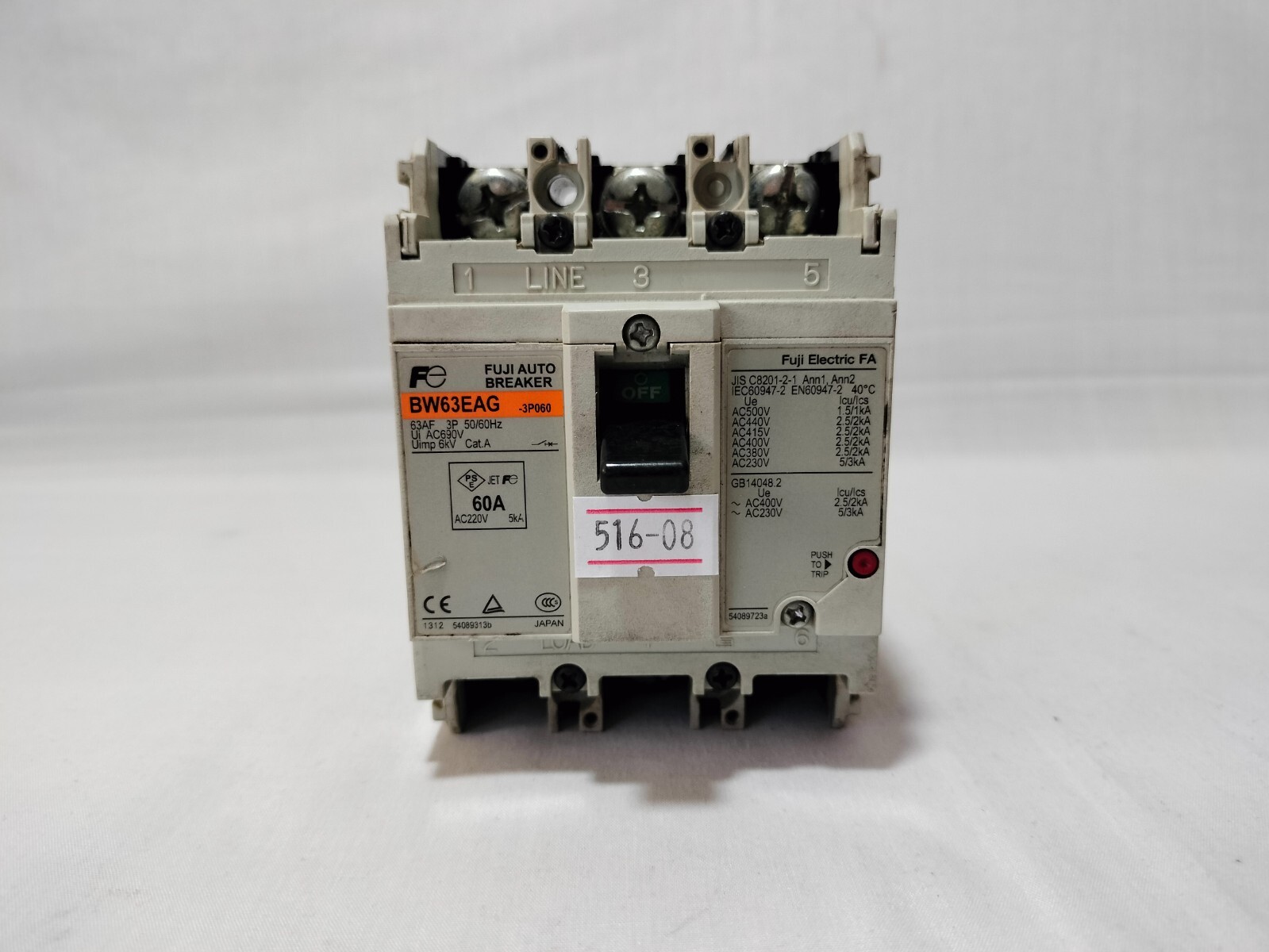 Fuji Electric BW63EAG BW63EAG-3P060 Auto Breaker 60A 3Pole Made in Japan