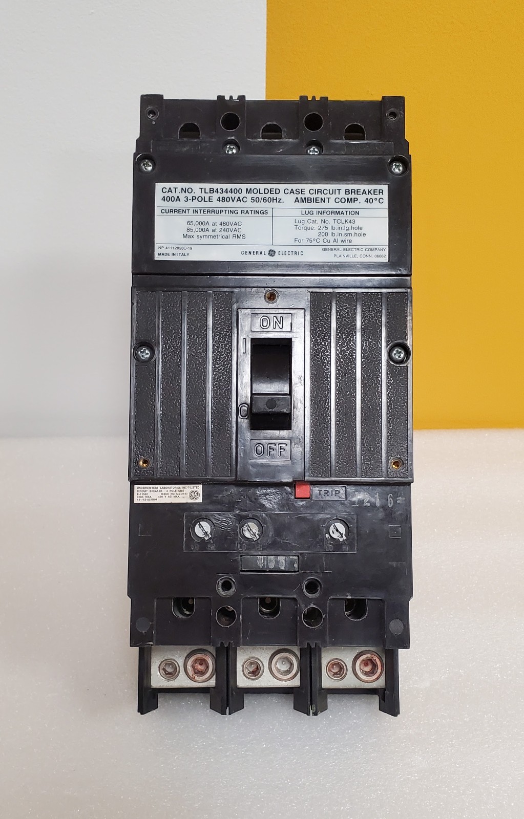 GE 400 Amp Circuit Breaker 3 Pole 480 VAC TLB434400 MAG ADJ MADE IN ITALY TESTED