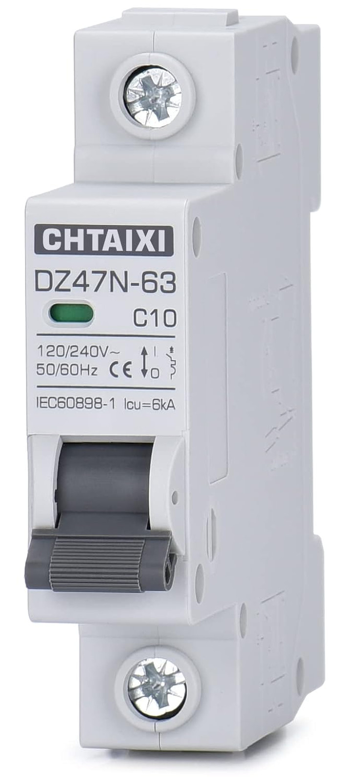 AC Miniature Circuit Breaker, 10 Amp 120V/240V 1 Pole DIN Rail Mount Circuit Bre