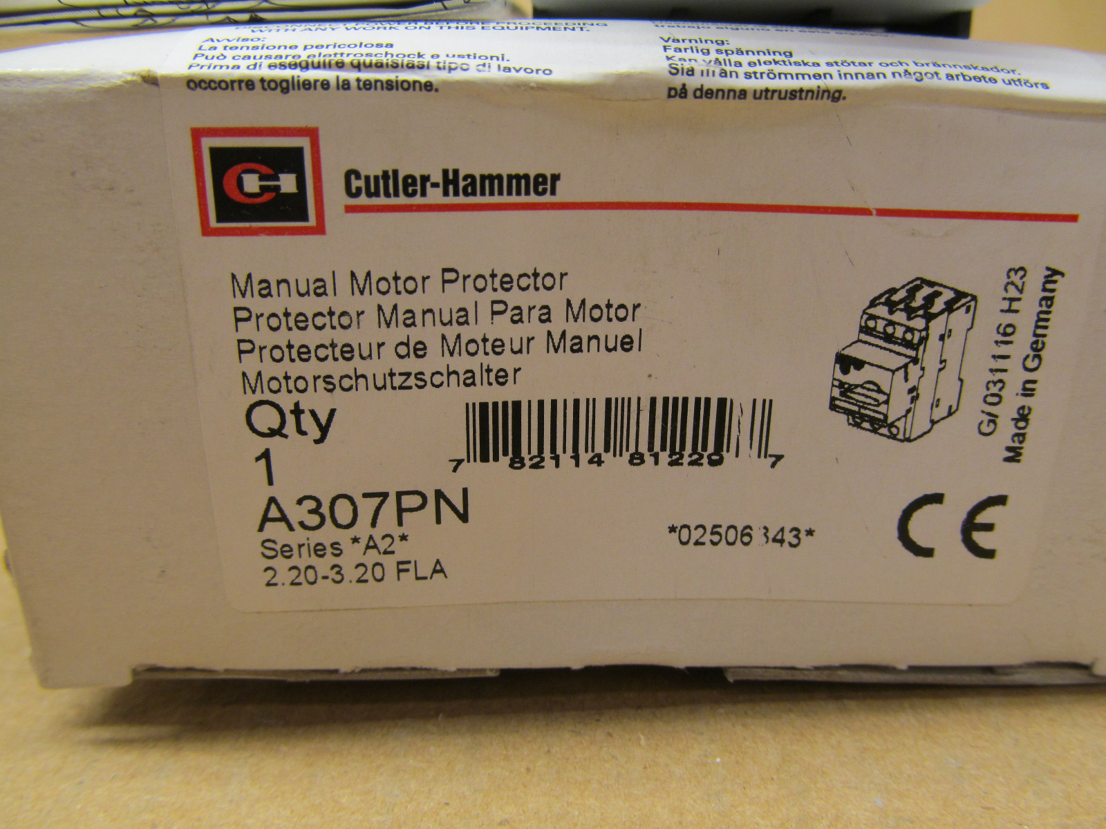 NIB CUTLER-HAMMER A307PN MANUAL MOTOR PROTECTOR 2.20-3.20 FLA AMP (6 AVAIL)