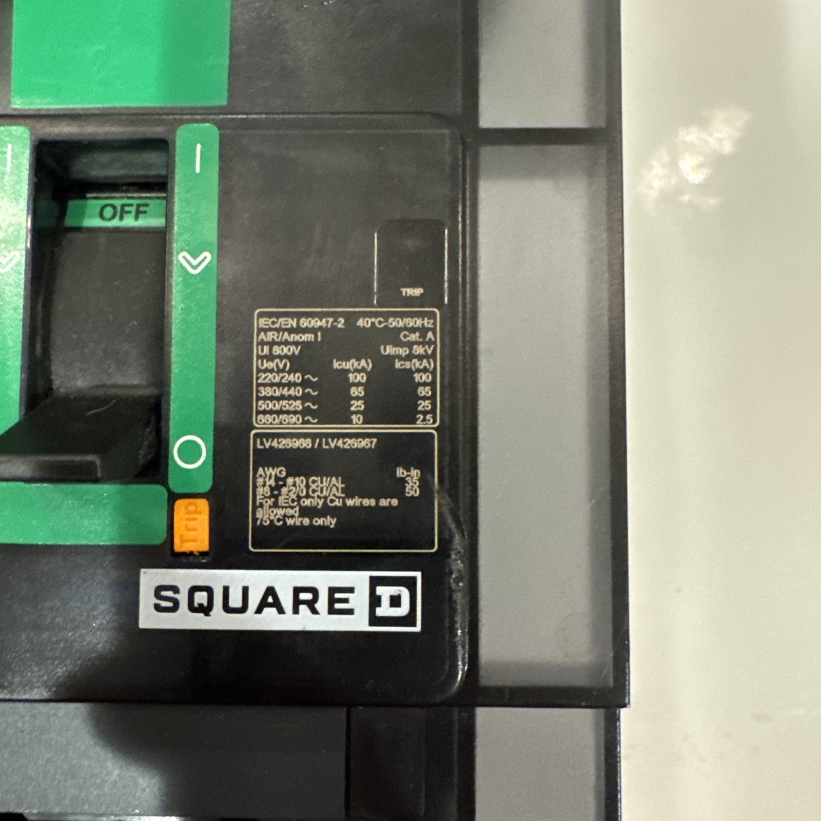 SQUARE D BJA36040 40A 600V 3 POLE I-LINE CIRCUIT BREAKER – New