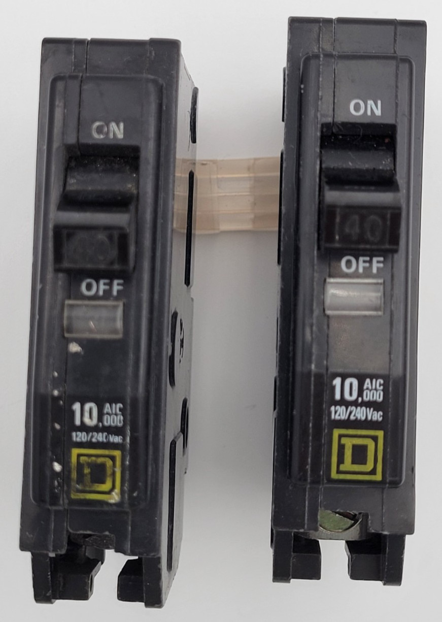 Square D QO110 10A (1) & QO140 40A (2) 1-Pole Circuit Breaker (Lot of 3) USED