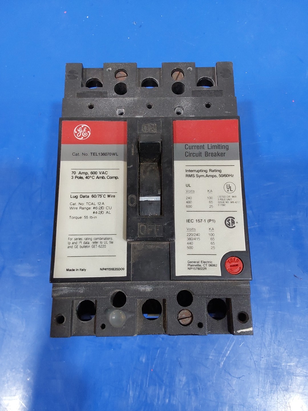G.E TEL136070WL 70A Circuit Breaker 480/600V 3 Pole 70 Amp
