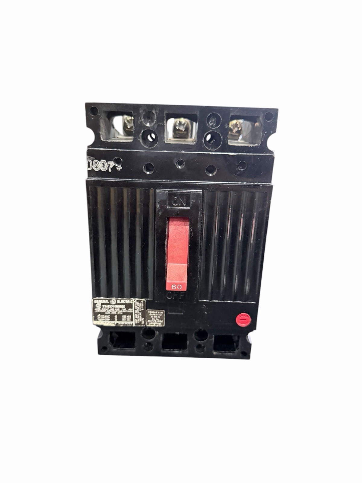 GE THED136060 600VAC 60A 3-Pole Molded Case Circuit Breaker