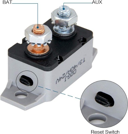 40 Amp Manual Reset Circuit Breaker 6-28V with Red Protective Cover for Automoti