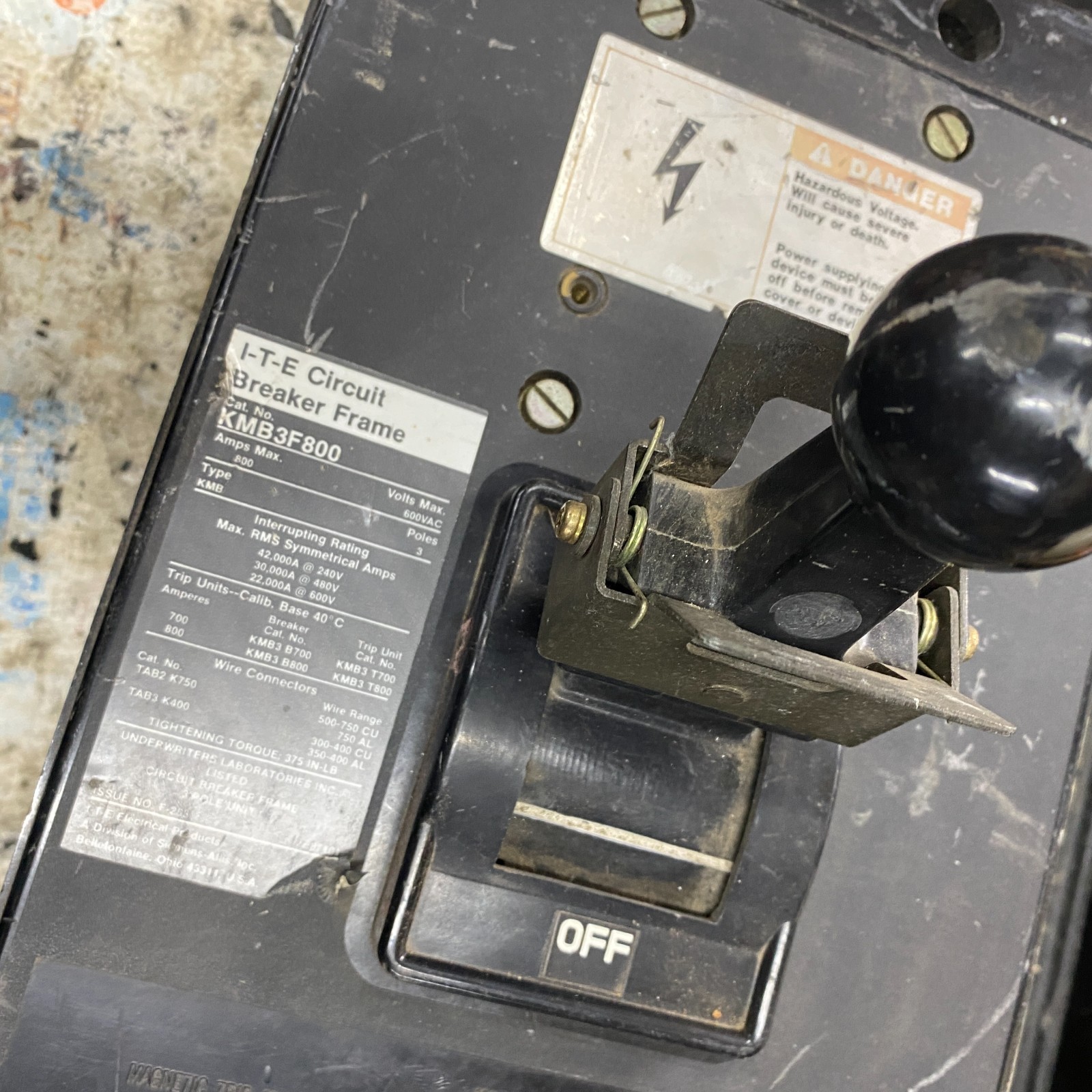 ITE KMB3F800 Circuit Breaker Frame 3 Pole 800 Amp Type KMB 600VAC Siemens ✅