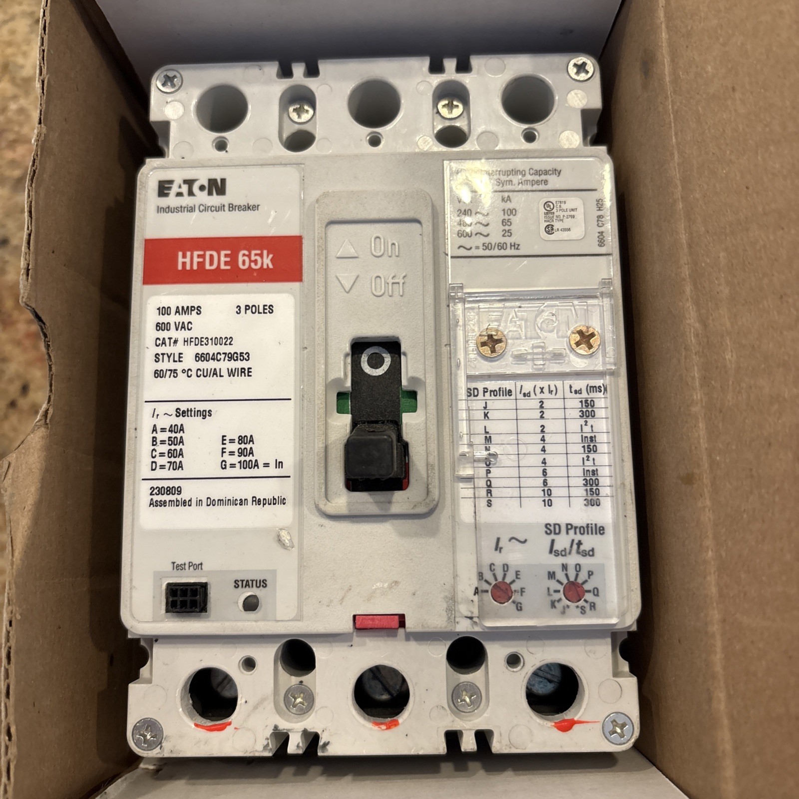 Eaton 100 Amp Industrial Circuit Breaker 3 Pole 600V 65kA HFDE310022 FREE SHIP!