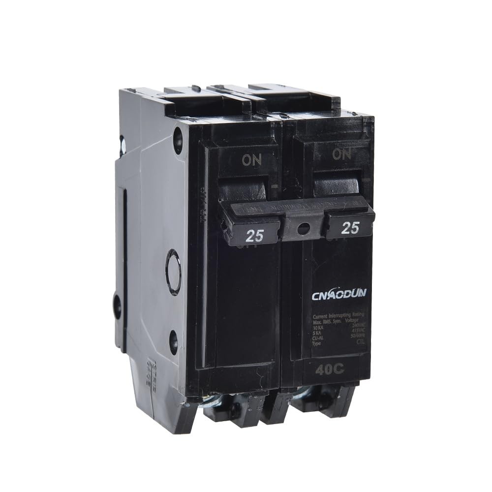 25 Amp 2 Pole Circuit Breaker, 120/240VAC, 10KA, Plug-in Mount, Electrical