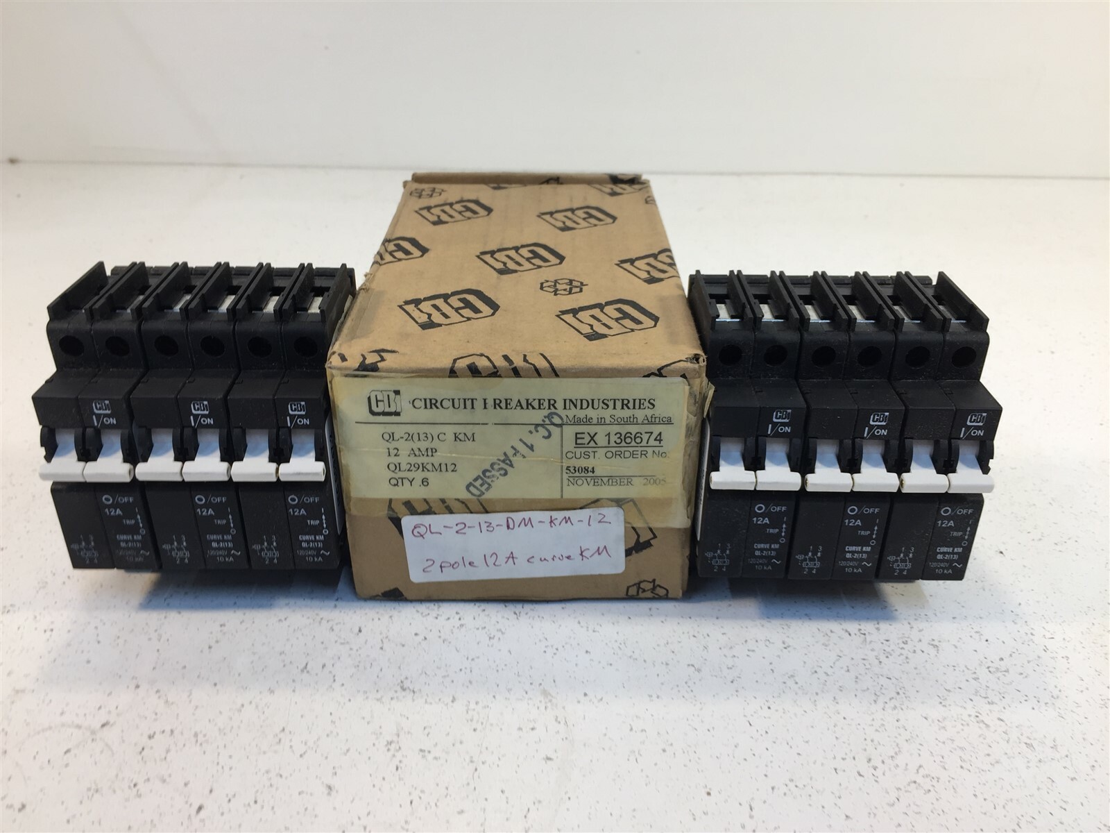 CBI QL213CKM 12A Circuit Breakers QL29KM12 – Lot of 6 – 2 Pole Units Curve KM