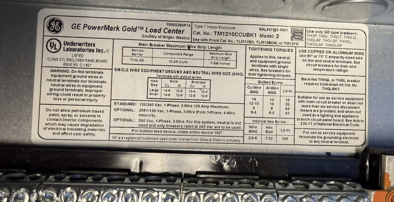 GE TM1210CCUBK1 100A 12-Space 22-Circuit Load Center Kit NEW – OPEN BOX