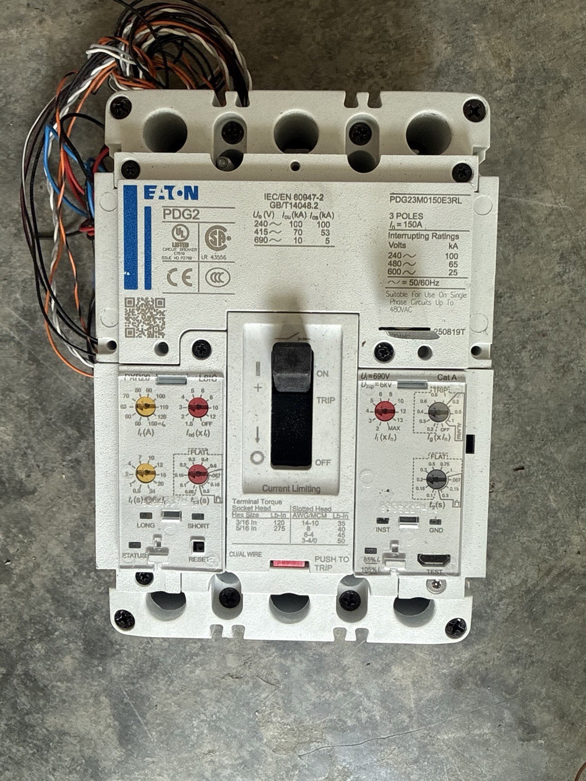 Eaton PDG2 PDG23M0150E3RL 3-Pole 150A 480VAC Circuit Breaker, AC