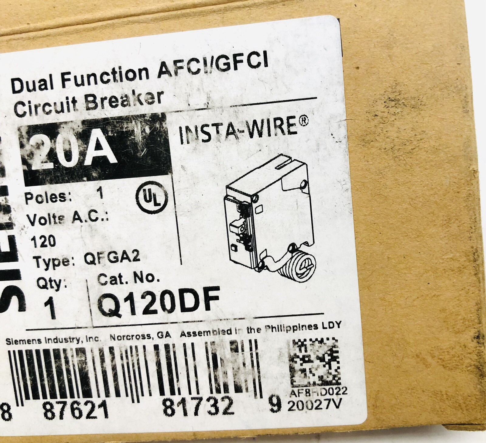 Q120DF 20-AMP DUAL FUNCTIONCIRCUIT BREAKER