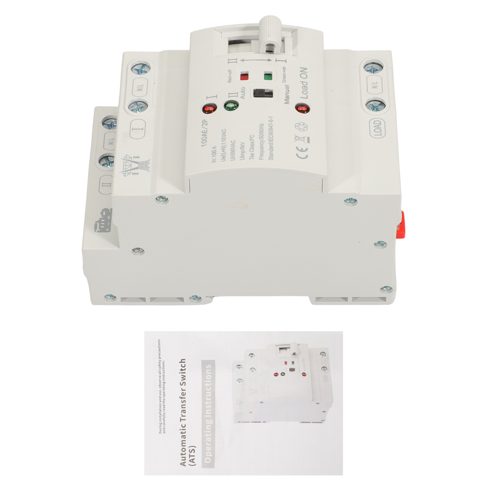 NEW Automatic Transfer Switch 2P 100A 110V Grid to AC Generator Dual Power