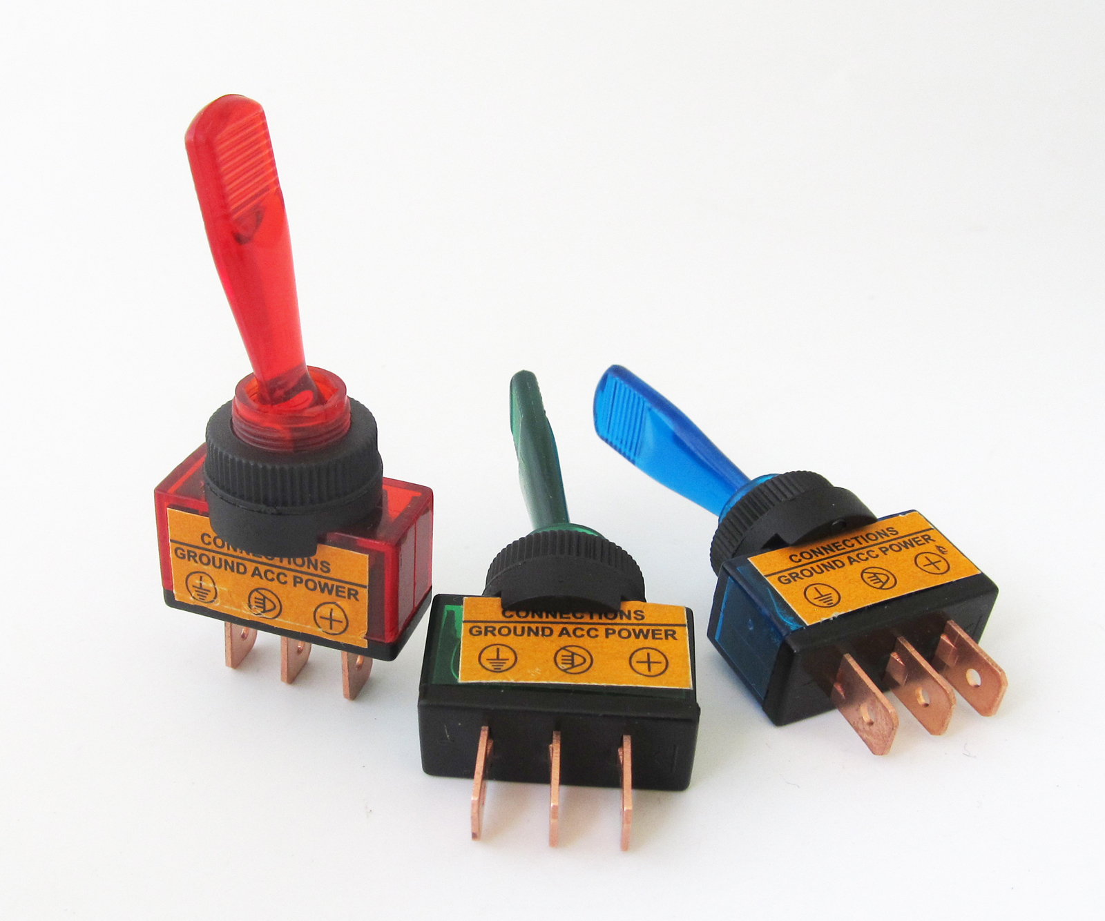 10x 12V 20A 3pin SPST ON/OFF Toggle Button Switch For Car Green Red Blue 3Color