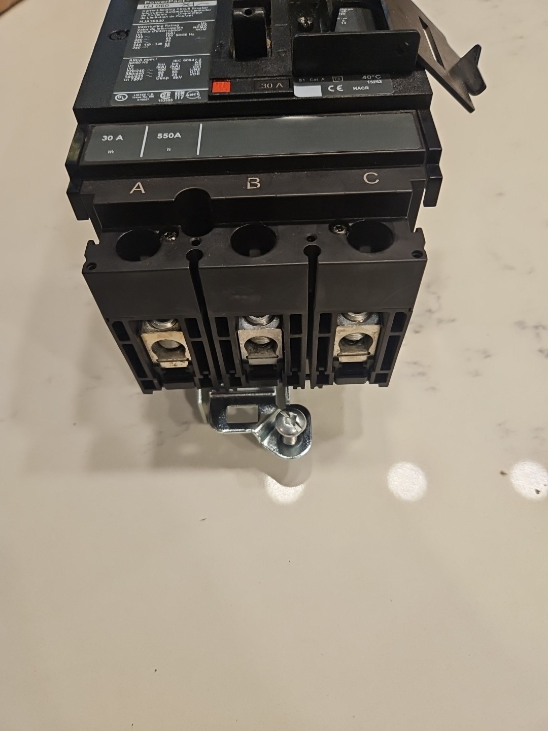 Square D PowerPact HJA36030 3 Pole 30 Amp I-Line Circuit Breaker. LOTO Clasp