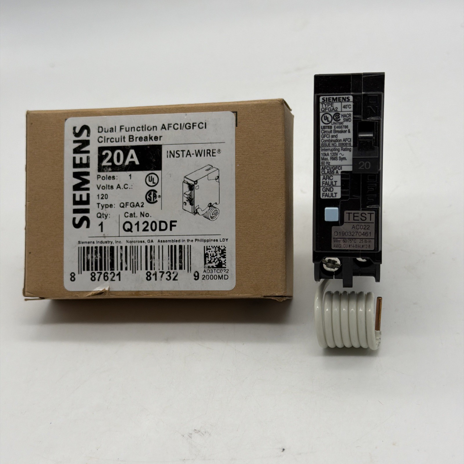 🔥 SIEMENS Q120DF 20A 1-POLE 120V DUAL FUNCTION AFCI/GFCI CIRCUIT BREAKER NEW