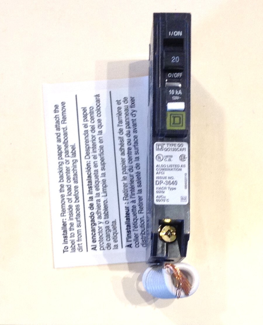 Square D QO120PCAFI Arc Fault Interrupter Circuit Breaker 20 Amp 1 Pole 120 Volt