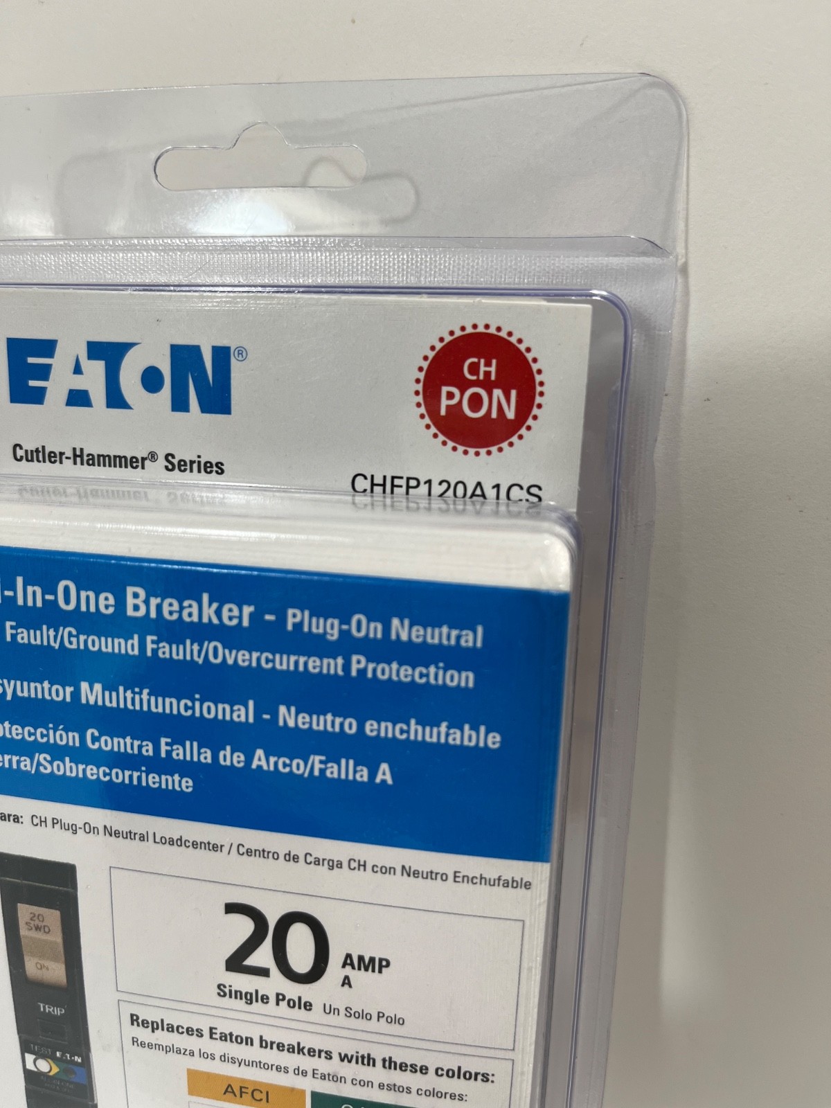 (1) Eaton 20 Amp All in One AF/GF Plug-On-Neutral Breaker CHFP120A1CS – NEW