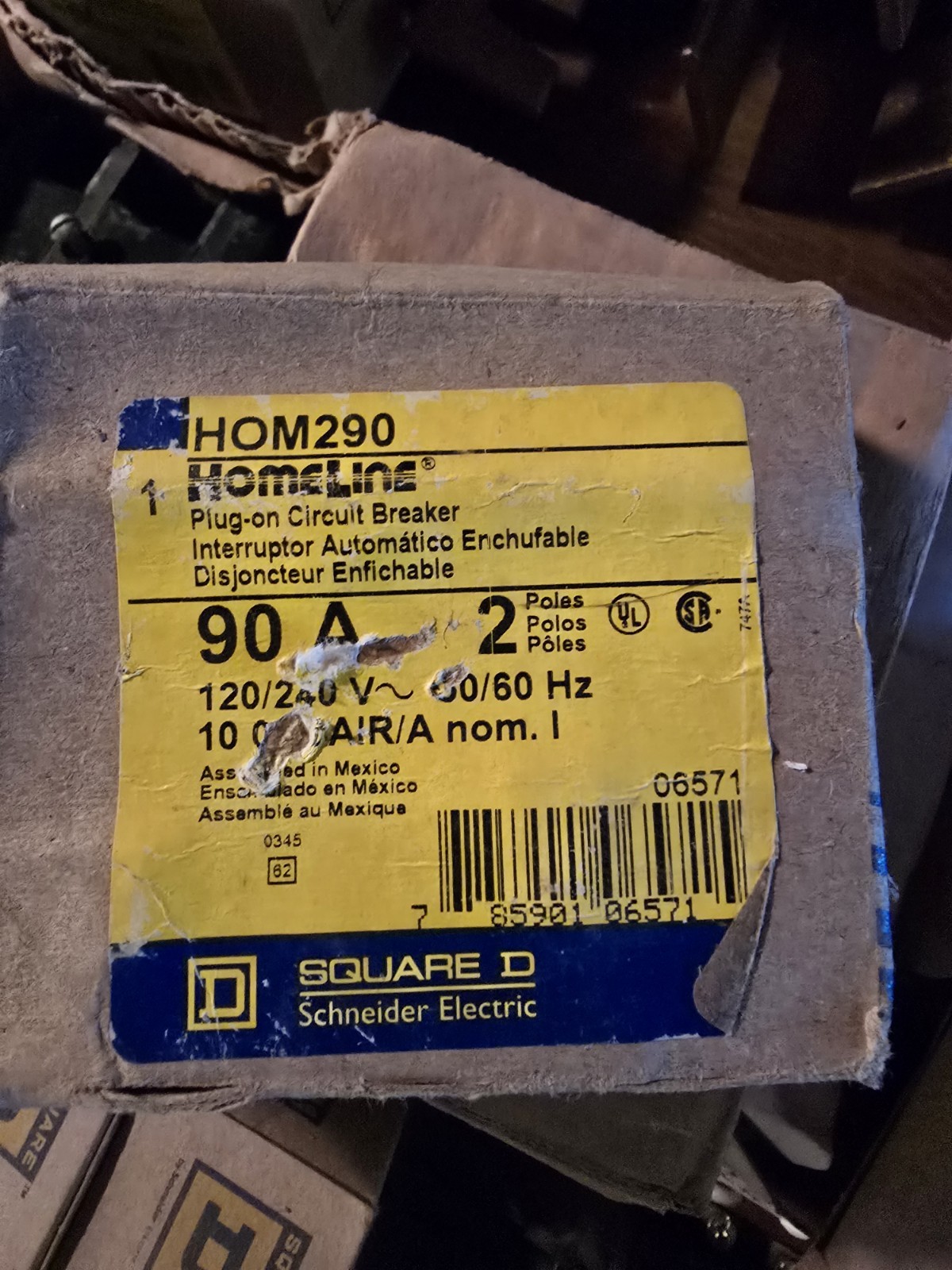 Square D Homeline 90A 2-Pole 120/240 Vac Mini Circuit Breaker – Black (HOM290CP)