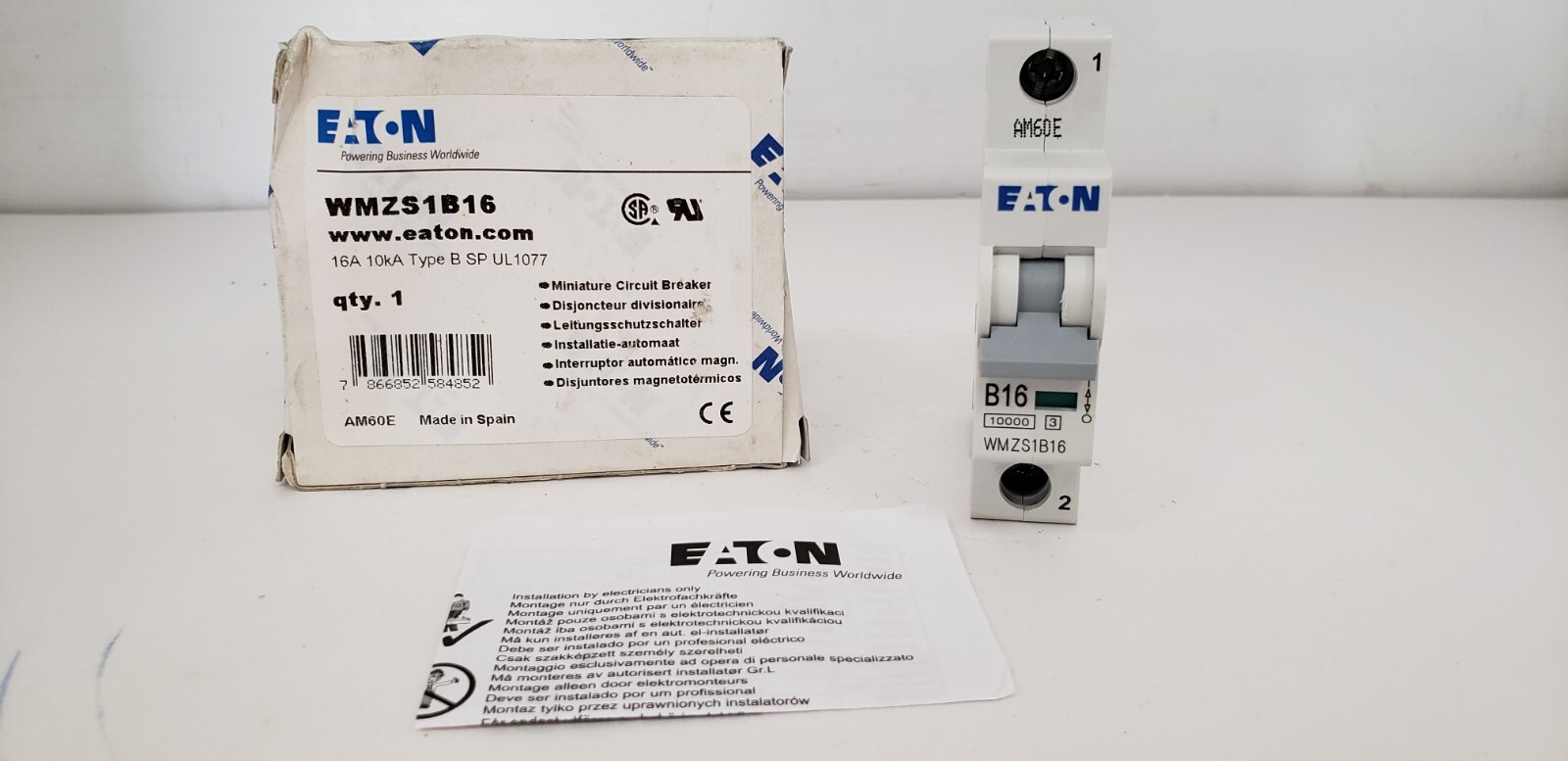 EATON WMZS1B16 CIRCUIT BREAKER, 1 POLE, 16A, 277VAC, 10kA, TYPE B, NIB