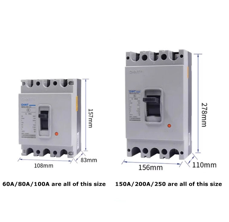 3P 60A~250A NM10 Molded Case Circuit Breaker MCCB 380V Overload Protection 1Pcs