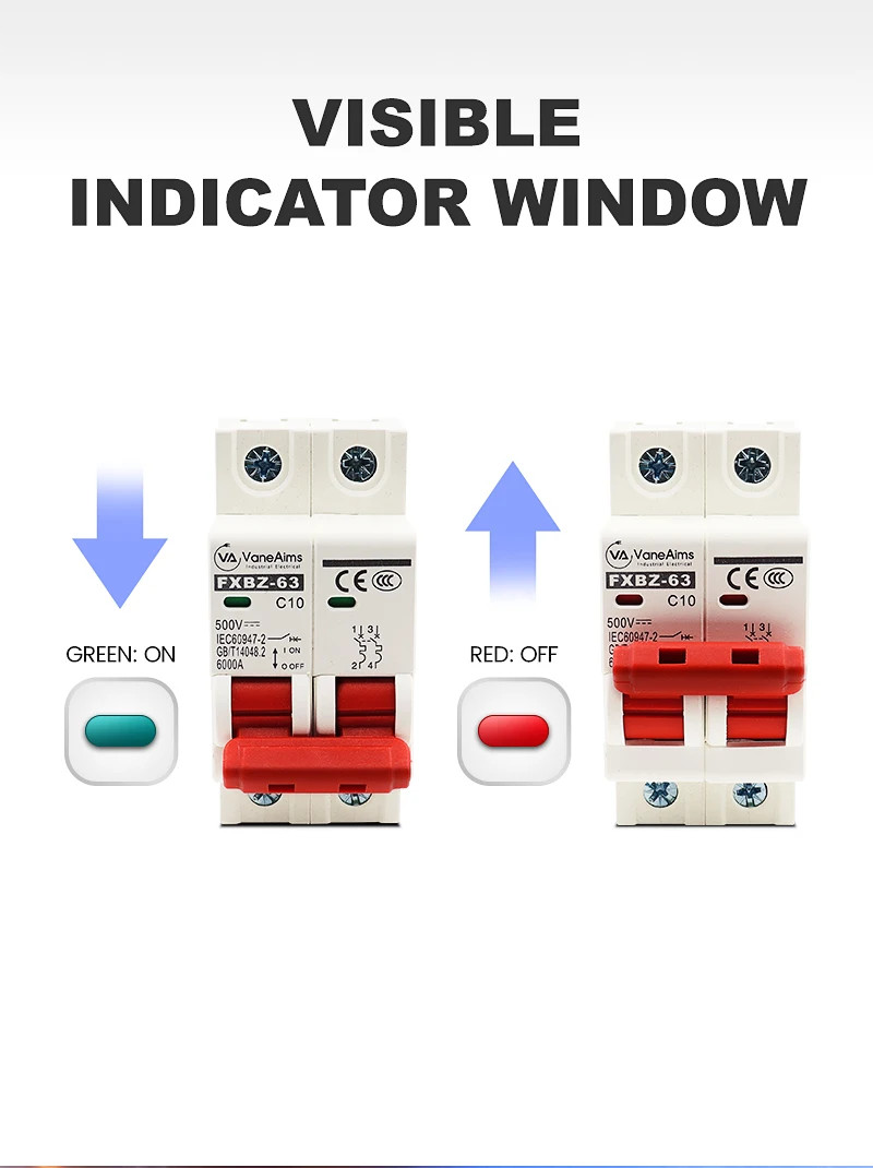 Circuit Breaker MCB DC 500V 2P Overload Protection Switch 6A-63A Panel Control