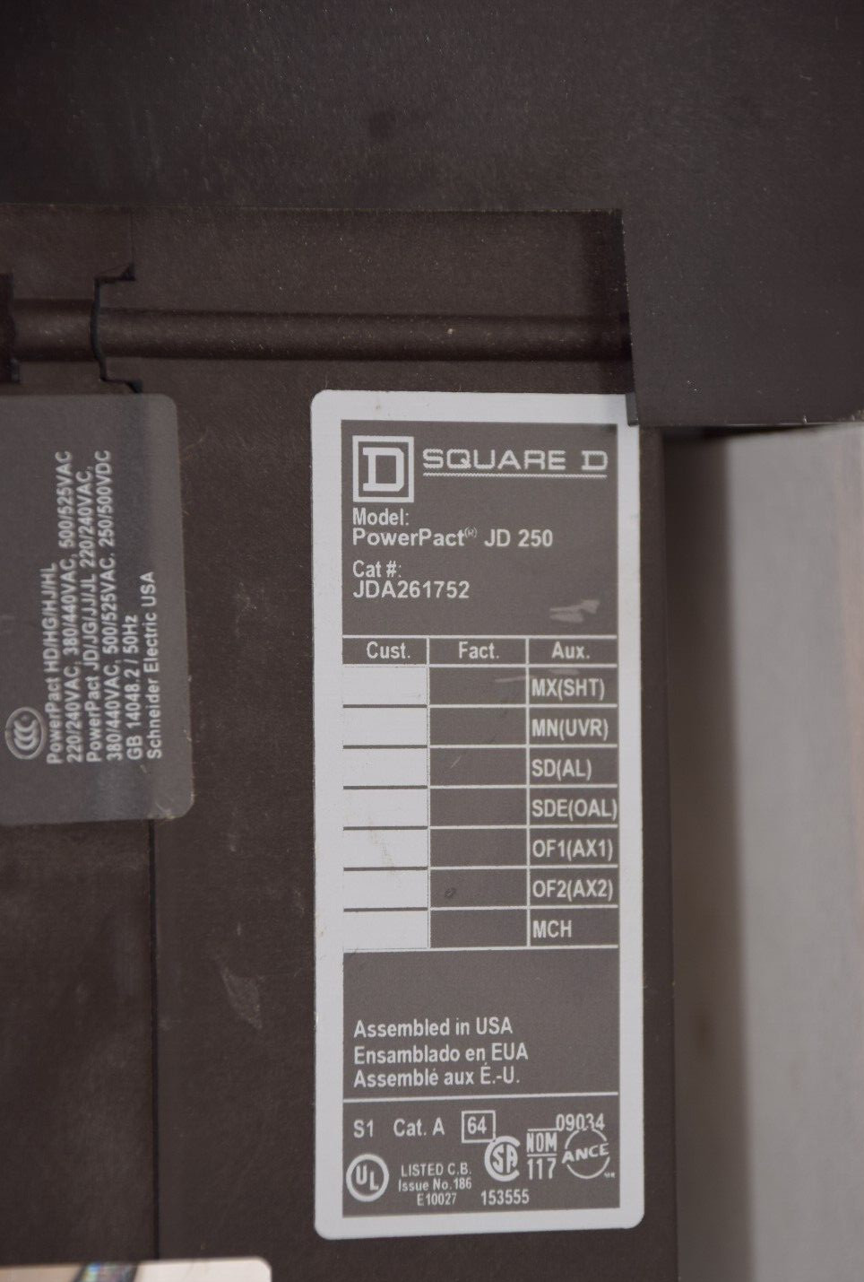Square D PowerPact Breaker JD250 JDA261752 JDA 261752 175a trip (NEW)