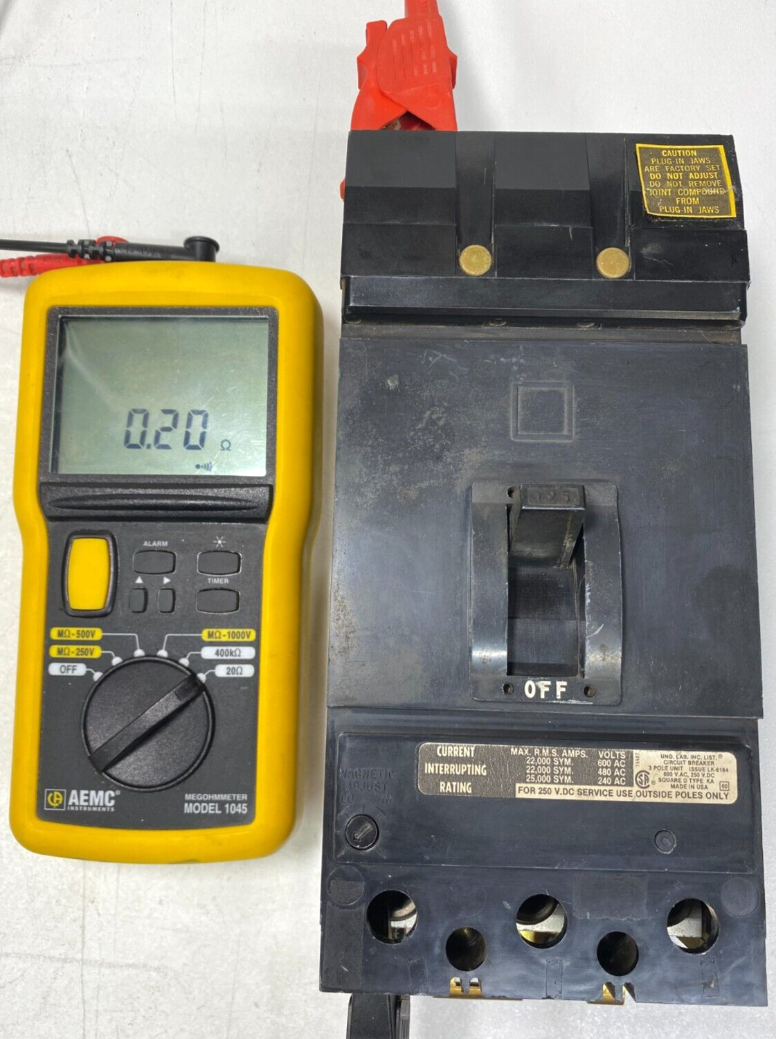 SQUARE D KA36125 125A 3P 600V 22kA Adjust. Trip I-Line Circuit Breaker w/ Lugs