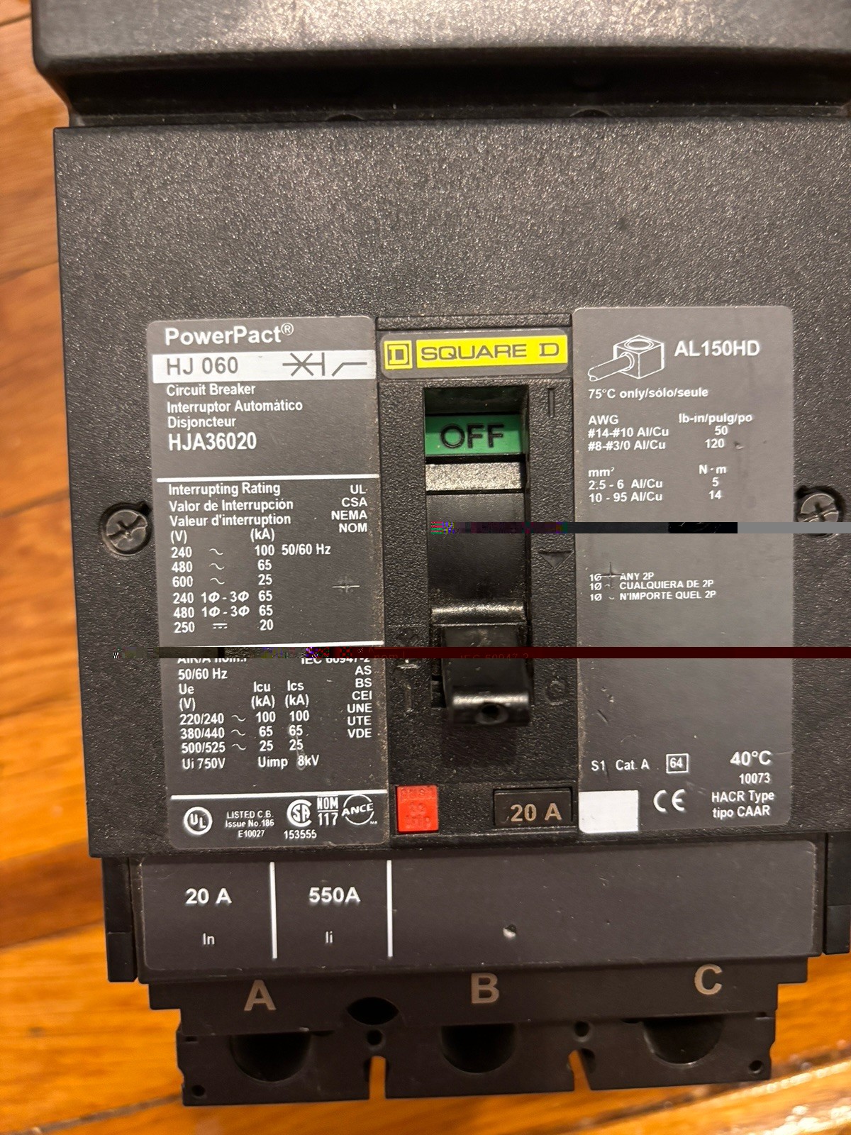 SQUARE D HJA36020 HJA060 600V 3PH I-LINE CIRCUIT BREAKER
