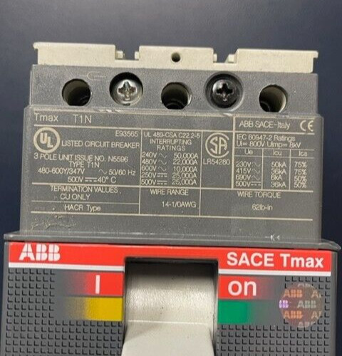 ABB SACE T-Max T1N 100 Amp Circuit Breaker, 3 Pole 480V Din Rail or Fixed Mount