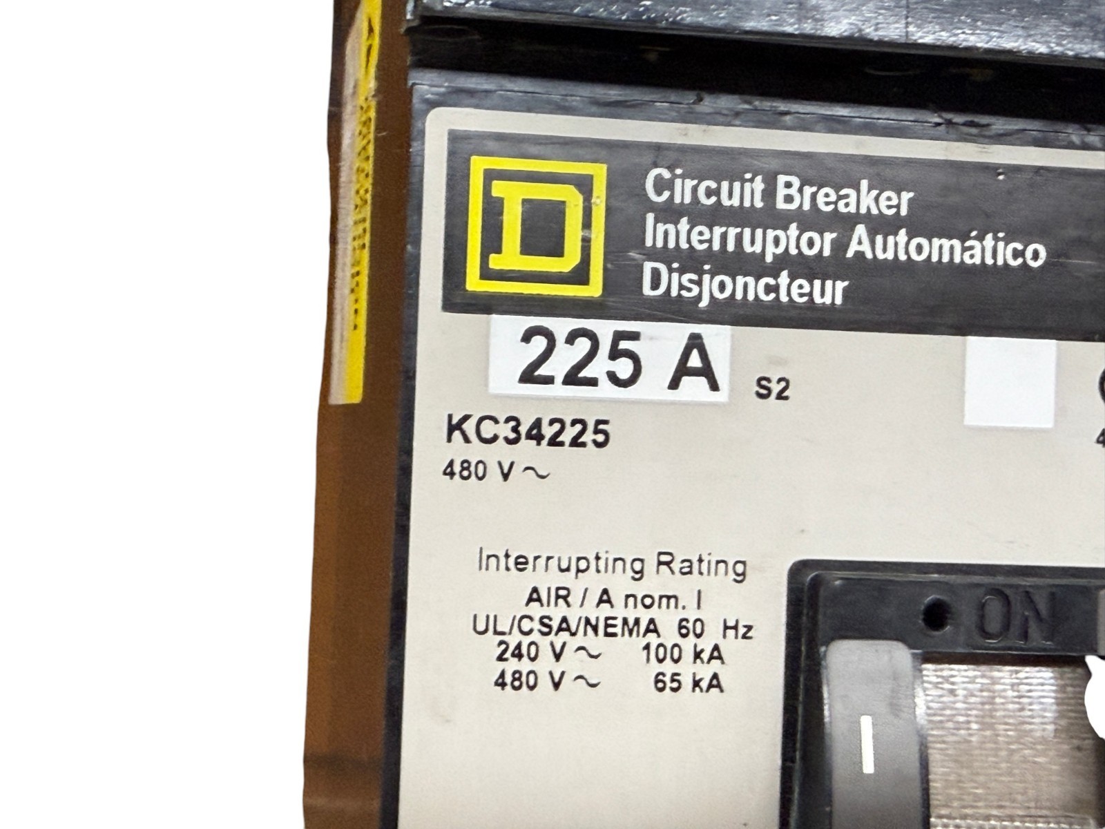 SQUARE D KC34225 225A 3-PHASE 3-POLE 480V K-FRAME I-LINE CIRCUIT BREAKER