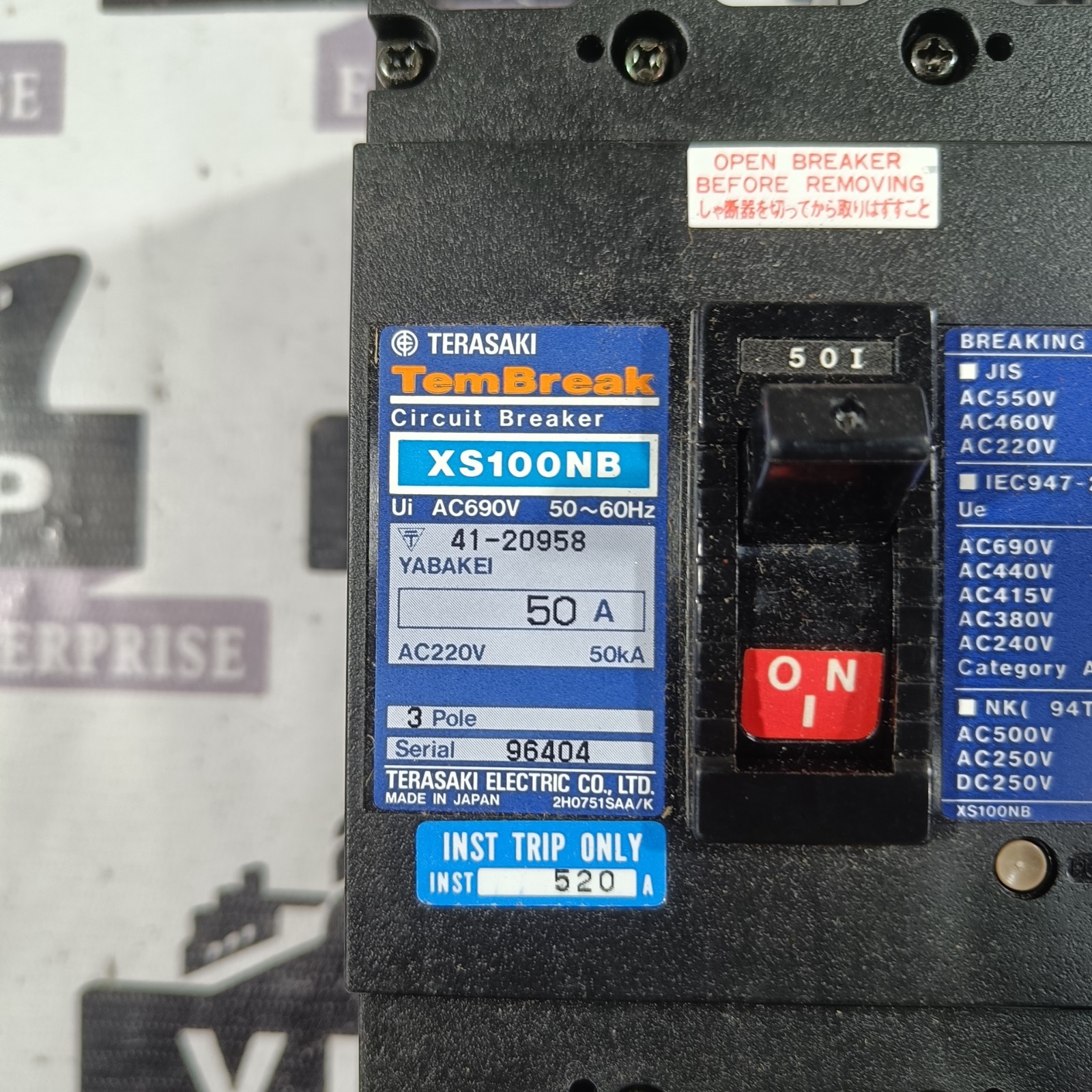 TERASAKI XS100NB CIRCUIT BREAKER 50A FREE FAST SHIPPING