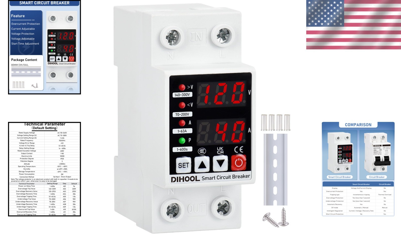 Adjustable Voltage Protector 0V-220V 63A Overcurrent Overvoltage Undervoltage…